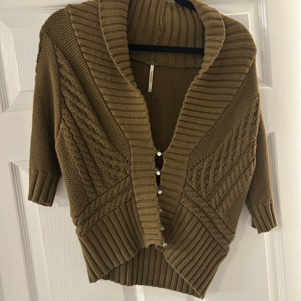 Free People Green Chunky Knit Cardigan